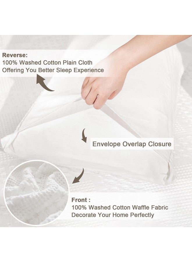 PHF 100% Cotton Waffle Pillow Shams King Size, 2 Pack 20" x 36" Soft Skin-Friendly Pillowcases, No Filling, Aesthetic Woven and Breathable Waffle Weave Pillow Case Covers for Bed, White - Image 4