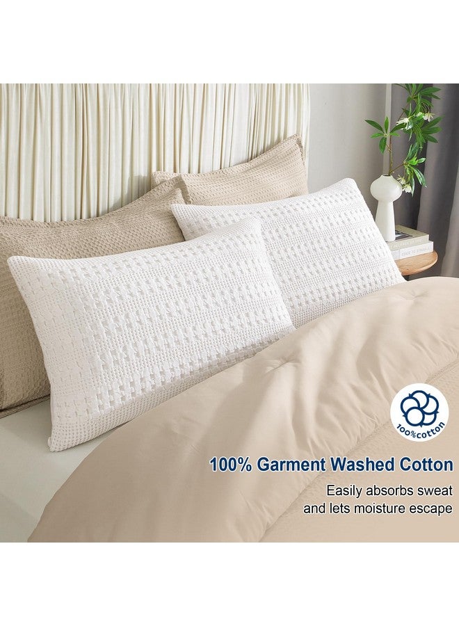 PHF 100% Cotton Waffle Pillow Shams King Size, 2 Pack 20" x 36" Soft Skin-Friendly Pillowcases, No Filling, Aesthetic Woven and Breathable Waffle Weave Pillow Case Covers for Bed, White - Image 2