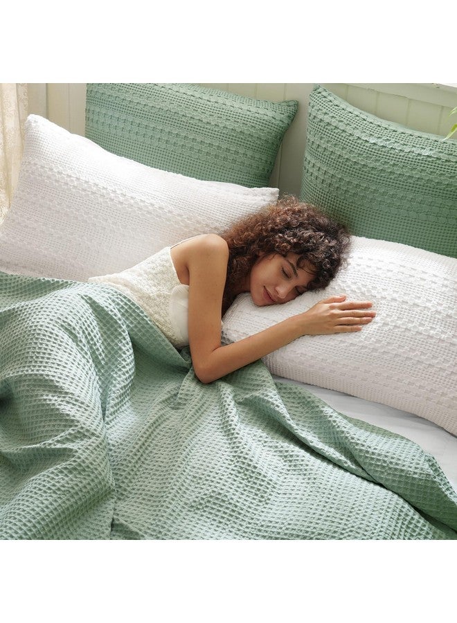 PHF 100% Cotton Waffle Pillow Shams King Size, 2 Pack 20" x 36" Soft Skin-Friendly Pillowcases, No Filling, Aesthetic Woven and Breathable Waffle Weave Pillow Case Covers for Bed, White - Image 3