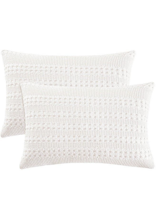 PHF 100% Cotton Waffle Pillow Shams King Size, 2 Pack 20" x 36" Soft Skin-Friendly Pillowcases, No Filling, Aesthetic Woven and Breathable Waffle Weave Pillow Case Covers for Bed, White - Image 1