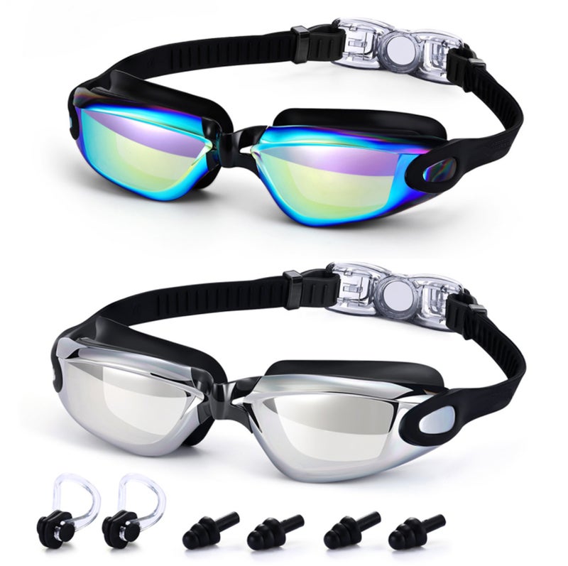 Ke Nai Da Adult Swimming Goggles Set with Electroplated Lens, Silicone Cap, Waterproof Phone Pouch, Nose Clip & Ear Plugs - 5 Piece Kit - Image 1