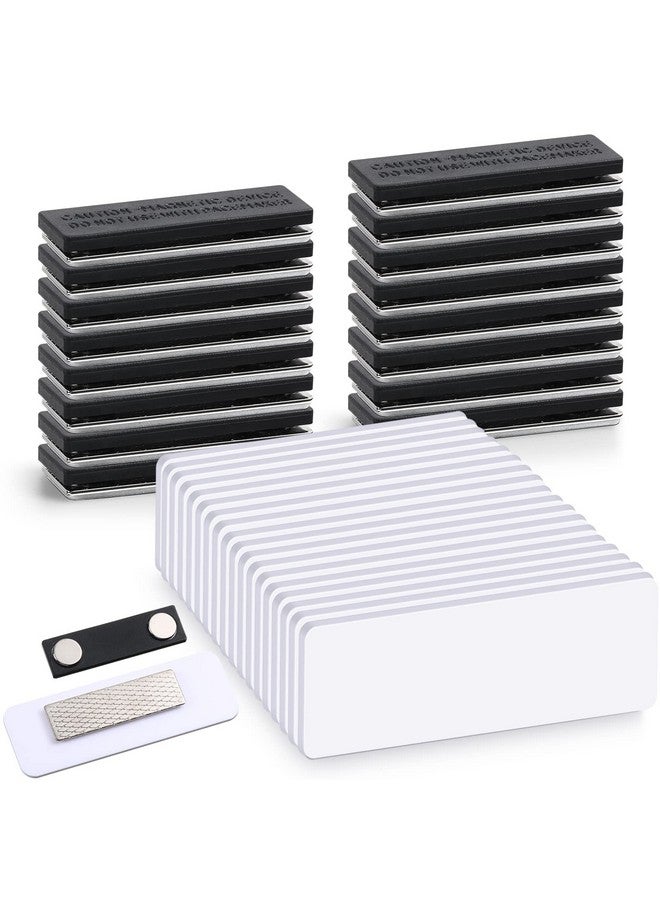 Chinco 50 Packs Magnetic Name Tags Blank DIY Name Tag Badge Holders with Magnetic Backing White Round Corners and Plastic Blank Badge for Personalized Shirts Office School, 1 x 3 Inches (Black) - Image 1