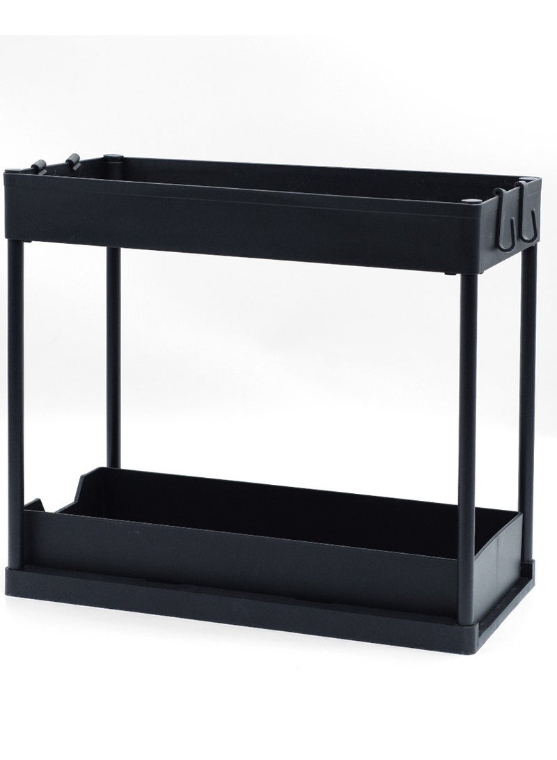 Beram Under Sink Organizer 2-Tier Sliding Cabinet Shelf Rack with Pull Out Drawer Hooks Double Layer Bathroom Kitchen Bedroom Countertop Storage Rack Space Saving Organizer Black - Image 1