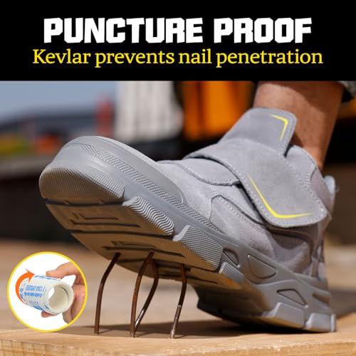 GLANOUDUN Steel Toe Boots for Men Grey Steel Toe Shoes Slip On Welding Work Boots Lightweight Construction Shoes Comfortable Safety Boot Welder Working Boot - Image 5