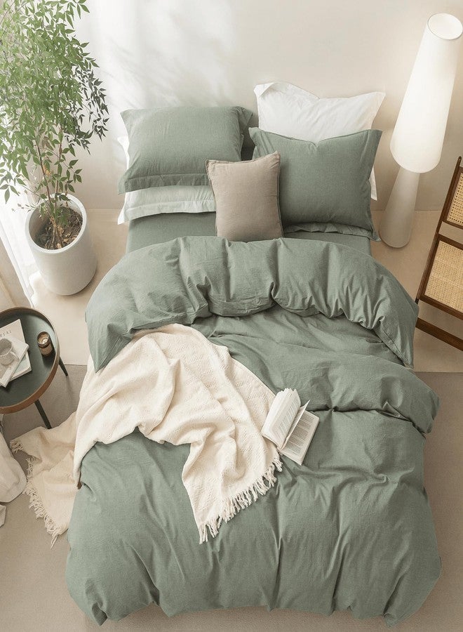 BDEAR Linen Feel Heathered Green Duvet Cover Full Size 90'' L x 80'' W, 100% Washed Cotton Duver Cover with Zipper Closure Plus 2 Pillowcases, Oeko TEX Standard Certificated - Image 5