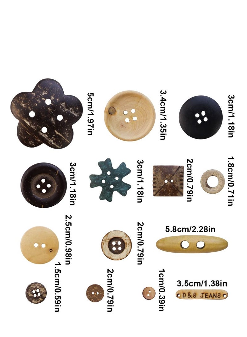 Excefore Assorted Sizes Wooden Buttons Mixed Colors Coconut Shell Wood Handmade Buttons Ornament Buttons for Sewing Decorations DIY Arts and Crafts Manual Button Painting（200g set) - Image 2