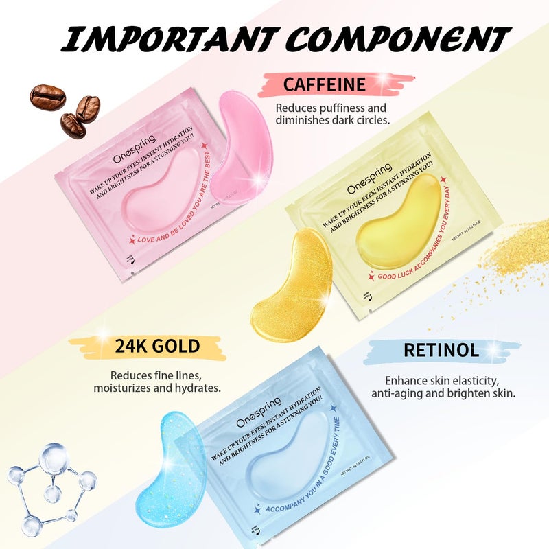 OneSpring Eye Masks 36 Pairs Caffeine Retinol 24K Gold for Puffiness Dark Circle Wrinkles Fine Lines Firming Eye Gel Pads Great for Holiday Gifts and Personal Use - Image 4