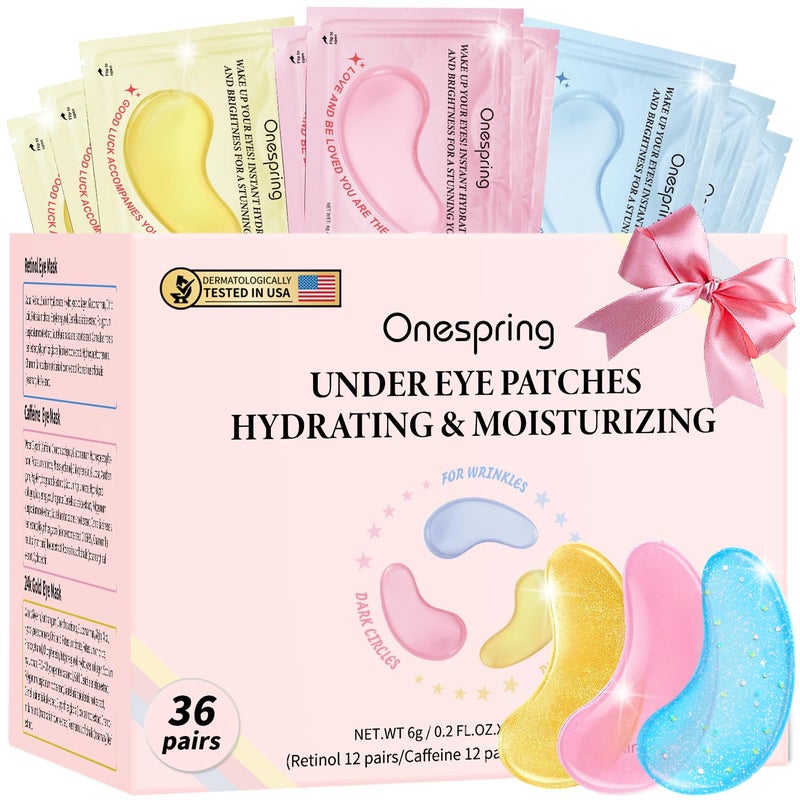 OneSpring Eye Masks 36 Pairs Caffeine Retinol 24K Gold for Puffiness Dark Circle Wrinkles Fine Lines Firming Eye Gel Pads Great for Holiday Gifts and Personal Use - Image 1