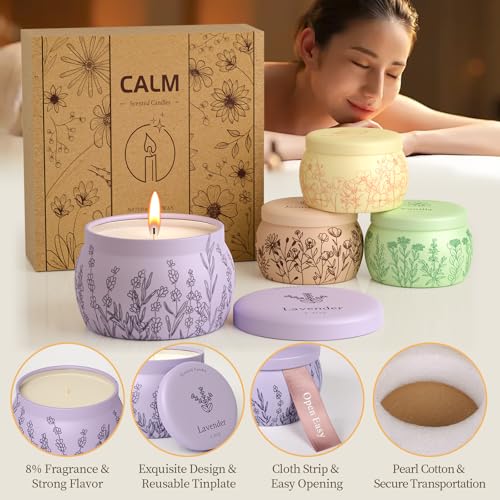 WarmEmbrace Scented Candles for Mom, 17.6oz Romantic Candles for Women Girl Candle Set, 120H Burning, Soy Candle for Home Scented, Christmas, Thanksgiving, Lavender | Vanilla | Rose & Sandalwood | Jasmine -4 Pack - Image 4