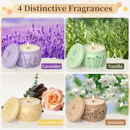 WarmEmbrace Scented Candles for Mom, 17.6oz Romantic Candles for Women Girl Candle Set, 120H Burning, Soy Candle for Home Scented, Christmas, Thanksgiving, Lavender | Vanilla | Rose & Sandalwood | Jasmine -4 Pack - Image 3