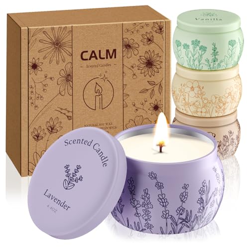 WarmEmbrace Scented Candles for Mom, 17.6oz Romantic Candles for Women Girl Candle Set, 120H Burning, Soy Candle for Home Scented, Christmas, Thanksgiving, Lavender | Vanilla | Rose & Sandalwood | Jasmine -4 Pack - Image 1