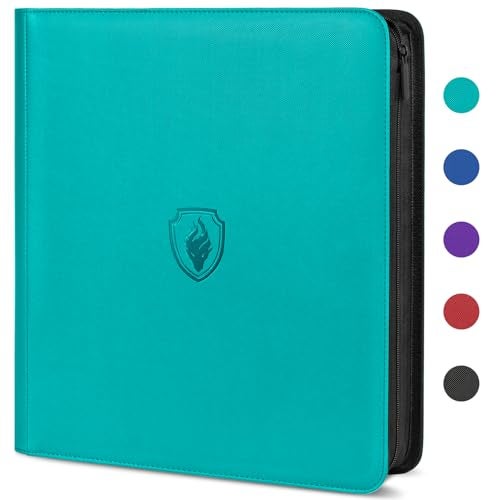 Fabmaker Premium Zip Card Binder 12 Pocket Fabmaker 912 Pockets Trading Card Binder PU Zipper Card Collection Album Sturdy SideLoading Card Book Holder for Game Sports Cards Teal - Image 1