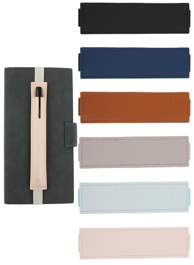 simarro 6pcs Adjustable Elastic Band Pen Holder, Detachable PU Leather Pen Sleeve Pouch Journal Pencil Holder for Notebook, Planners, Binders and Books (6 Colors) - Image 1