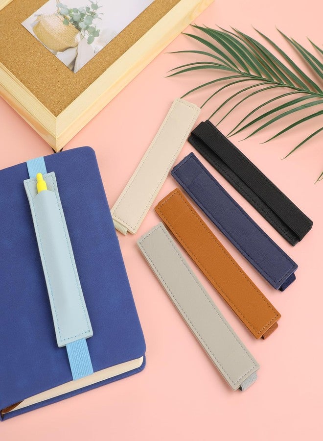 simarro 6pcs Adjustable Elastic Band Pen Holder, Detachable PU Leather Pen Sleeve Pouch Journal Pencil Holder for Notebook, Planners, Binders and Books (6 Colors) - Image 4