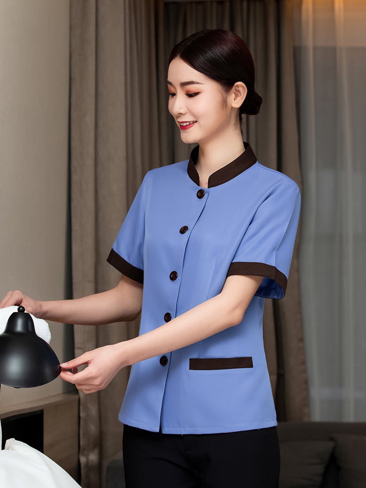 Cleaning Work Clothes Summer Property Cleaning Clothes Short Sleeve suit Hotel Cleaner Auntie Cleaner Work Clothes Female women's red  - Image 2