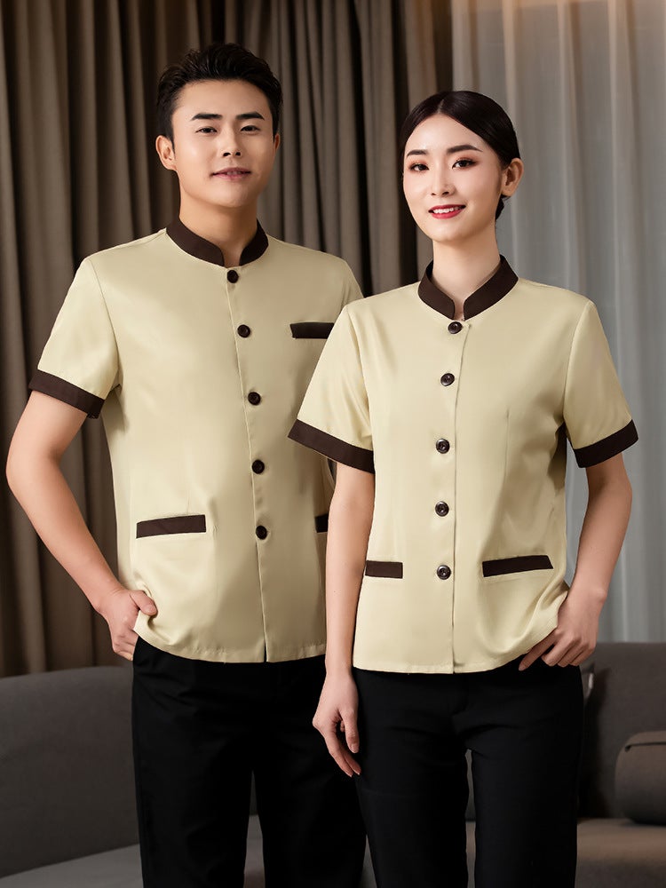 Cleaning Work Clothes Summer Property Cleaning Clothes Short Sleeve suit Hotel Cleaner Auntie Cleaner Work Clothes Female women's red  - Image 3