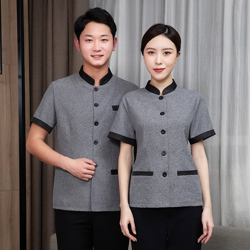Cleaning Work Clothes Summer Property Cleaning Clothes Short Sleeve suit Hotel Cleaner Auntie Cleaner Work Clothes Female women's red  - Image 5