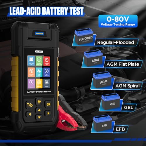 AUTOOL Car Battery Tester 12V 24V Automotive Battery Load Tester 30-2000 CCA, Battery Tester with Printer, Support Lithium Battery, Cranking & Charging & Leakage Test, Data Review Protection - Image 4
