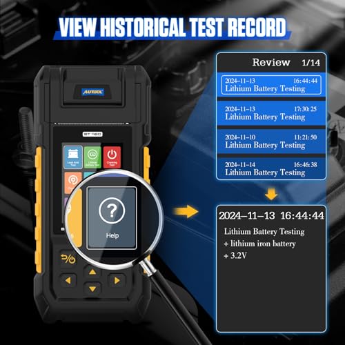 AUTOOL Car Battery Tester 12V 24V Automotive Battery Load Tester 30-2000 CCA, Battery Tester with Printer, Support Lithium Battery, Cranking & Charging & Leakage Test, Data Review Protection - Image 5