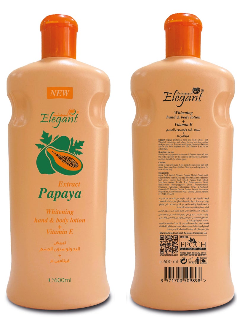 AFS Elegant Elegant Whitening Hand And Body Lotion – Papaya Extract – 600ML –  Vitamin E - Image 1
