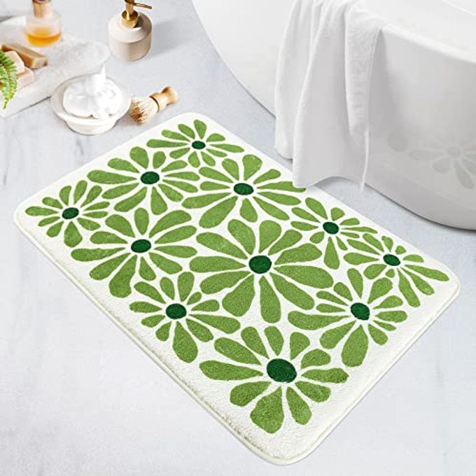 GREEN BATHROOM RUGS BATH MAT MICROFIBER FLUFFY SOFT FLOOR MATS FOR BATHROOM NONSLIP AND WATERPROOF BACK SOFT BATHMAT FOR INDOOR SHOWER BATHTUB DECORATION CUTE FLORAL 18X26IN