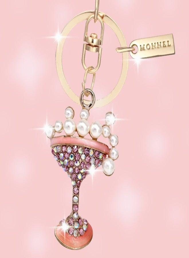 Monnel Bling Crystal Cocktail Drink Design Keychain with Velvet Bag MZ839-1 Golden - Image 2