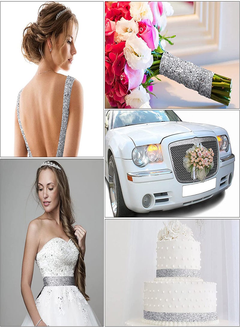 Zikra Crystal Rhinestone Diamond Ribbon, 3 Rolls Self Adhesive Crystal Rhinestone Ribbon Stickers, Glitter DIY Ribbon Roll Diamond Belt for Crafts Wedding Birthday Clothing Car Decor (1Yard x 0.6") - Image 5