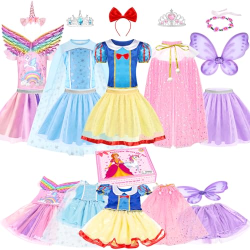 EULRGAUS Princess Dress Up Toddler Dress Up with Princess Costumes and Toys Butterfly Unicorn Dress with Fairy Wings Pretend Play for Toddlers 36 Halloween Christmas Birthday Gift for Kids - Image 1