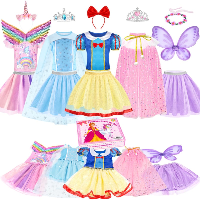 EULRGAUS Princess Dress Up Toddler Dress Up with Princess Costumes and Toys Butterfly Unicorn Dress with Fairy Wings Pretend Play for Toddlers 36 Halloween Christmas Birthday Gift for Kids - Image 2