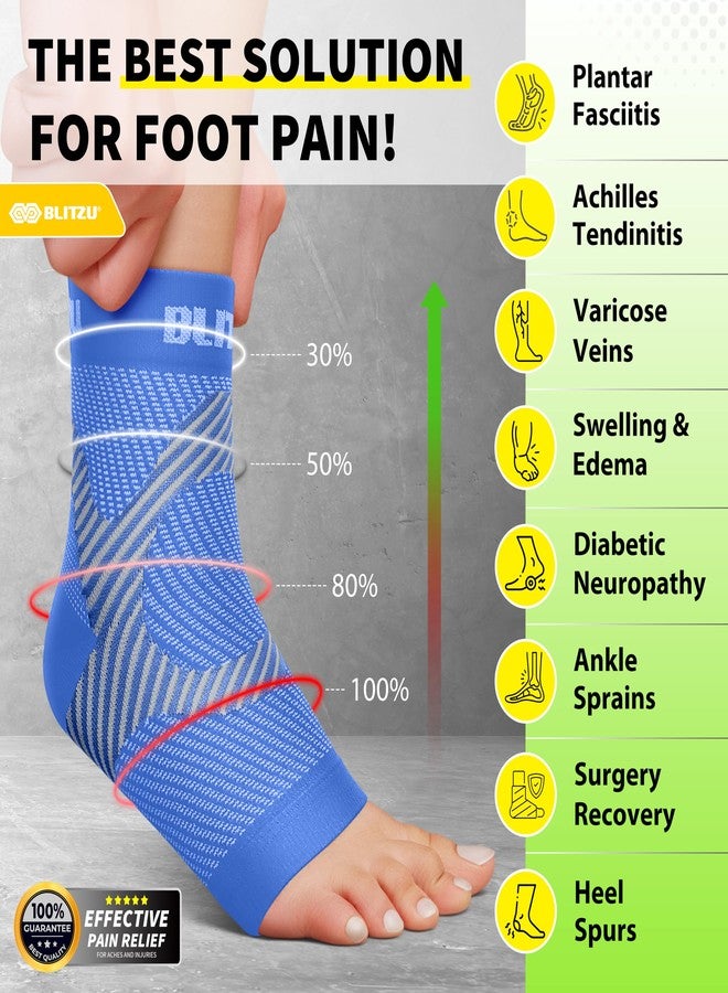 BLITZU Compression Socks for Plantar Fasciitis, Achilles Tendonitis, Arthritis Relief, Ankle Brace Compression Sleeve with Foot Arch Support, Ankle Wrap for Women, Men, Swelling & Heel Pain Blue S-M - Image 2