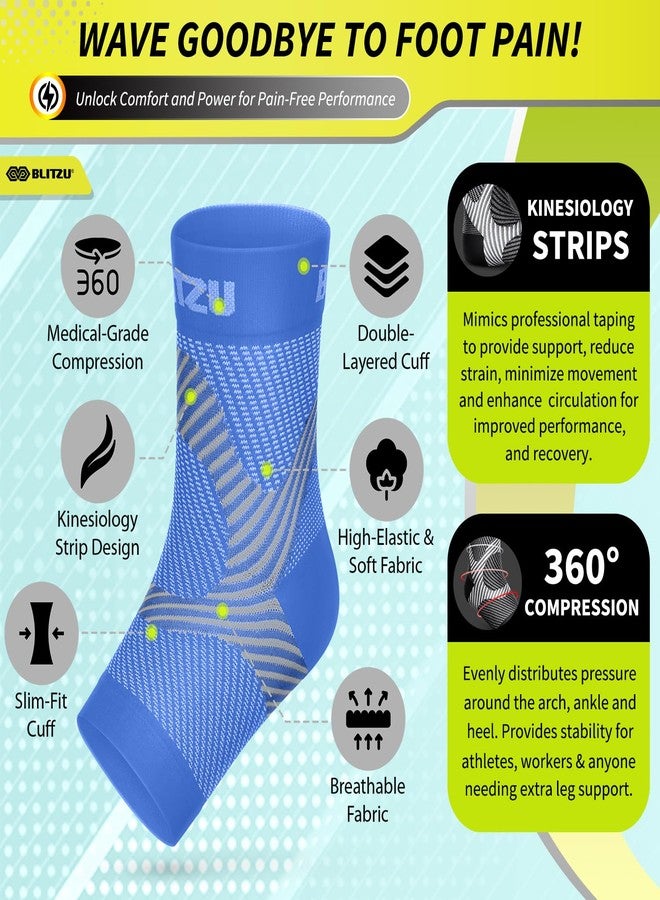 BLITZU Compression Socks for Plantar Fasciitis, Achilles Tendonitis, Arthritis Relief, Ankle Brace Compression Sleeve with Foot Arch Support, Ankle Wrap for Women, Men, Swelling & Heel Pain Blue S-M - Image 4