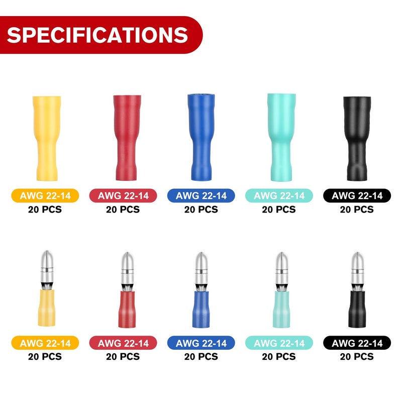 Nilight 200PCS Bullet Terminals Wire connectors AWG 22-10 Female & Male Bullet Butt Insulated Waterproof Electrical Connector Kit for Automotive Marine Electrical Wiring, 2 Years Warranty - Image 5