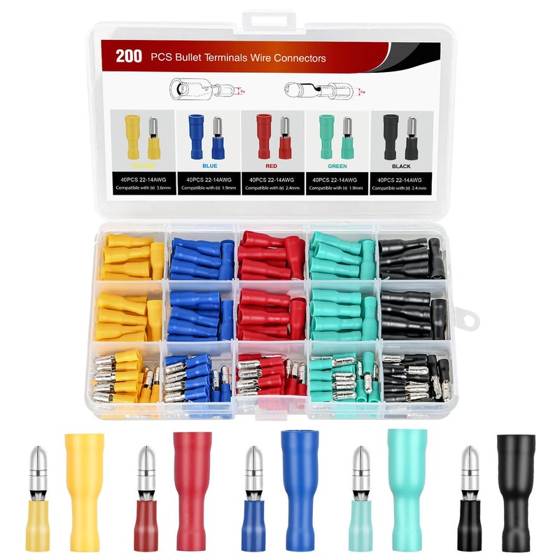 Nilight 200PCS Bullet Terminals Wire connectors AWG 22-10 Female & Male Bullet Butt Insulated Waterproof Electrical Connector Kit for Automotive Marine Electrical Wiring, 2 Years Warranty - Image 1