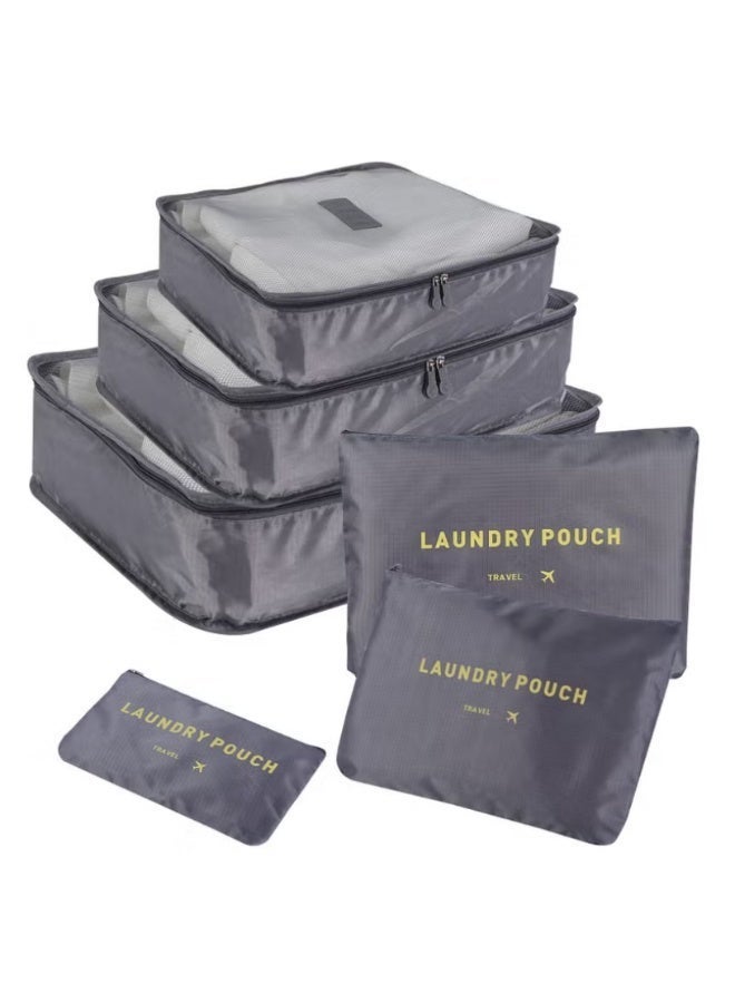 أف بي سي FPC 6 قطعة السفر حقائب تخزين مربع التعبئة والتغليف مكعب مجموعة تخزين حقيبة مقاومة للماء حقيبة غسيل الملابس السفر - رمادي - Image 2