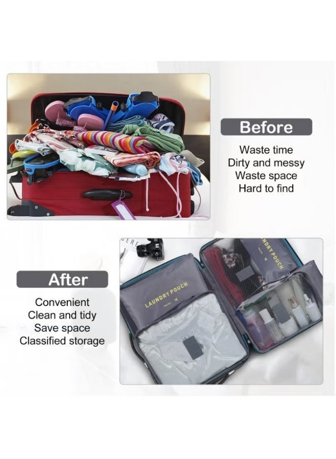 أف بي سي FPC 6 قطعة السفر حقائب تخزين مربع التعبئة والتغليف مكعب مجموعة تخزين حقيبة مقاومة للماء حقيبة غسيل الملابس السفر - رمادي - Image 5