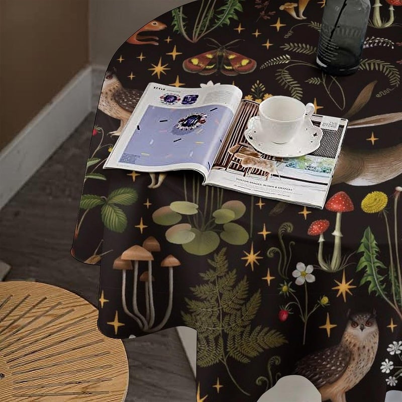JanJCurt Rustic Forest Tablecloth Fairy Tale Forest Woodland Wild Animals Moths Flowers Moon Star Table Cover for Home Kitchen Dining Table Party Camping Decor 70x70in  - Image 5
