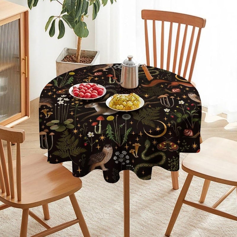 JanJCurt Rustic Forest Tablecloth Fairy Tale Forest Woodland Wild Animals Moths Flowers Moon Star Table Cover for Home Kitchen Dining Table Party Camping Decor 70x70in  - Image 2