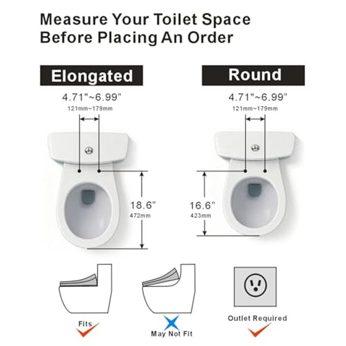 XCQQ Electric Bidet Toilet Seat With Remote, Heated Toilet Seat, Instant Warm Water, Warm Air Dryer, Rear & Feminine With Oscillating Cleansing, Night Light, Slow Close Lid, Led Display Round - Image 3