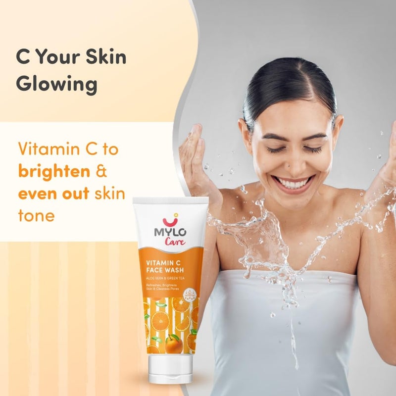 Mylo Care Vitamin C Refreshing  Brightening Face Wash  With Aloe Vera Green Tea  Sugarcane Extracts  Hydrating Face Wash for Glowing Skin  Vitamin C Foaming Face Wash for All Skin Types 100ml
