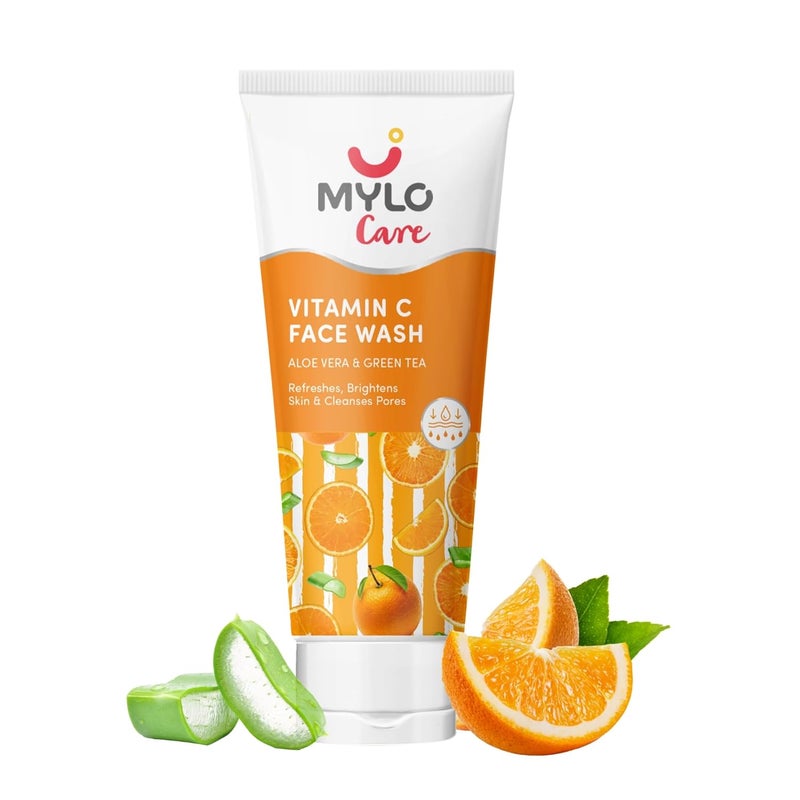 Mylo Care Vitamin C Refreshing  Brightening Face Wash  With Aloe Vera Green Tea  Sugarcane Extracts  Hydrating Face Wash for Glowing Skin  Vitamin C Foaming Face Wash for All Skin Types 100ml