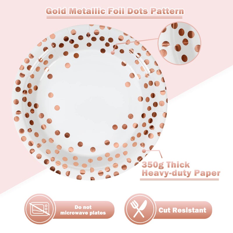 CENLBJ Disposable Paper Plates 100 Pack-White and Rose Gold Plates 50x7&Rose Gold Dot Napkins 50x6.5 Paper Plate and Napkins Party Supplies for Birthdays All Occasions - Image 3