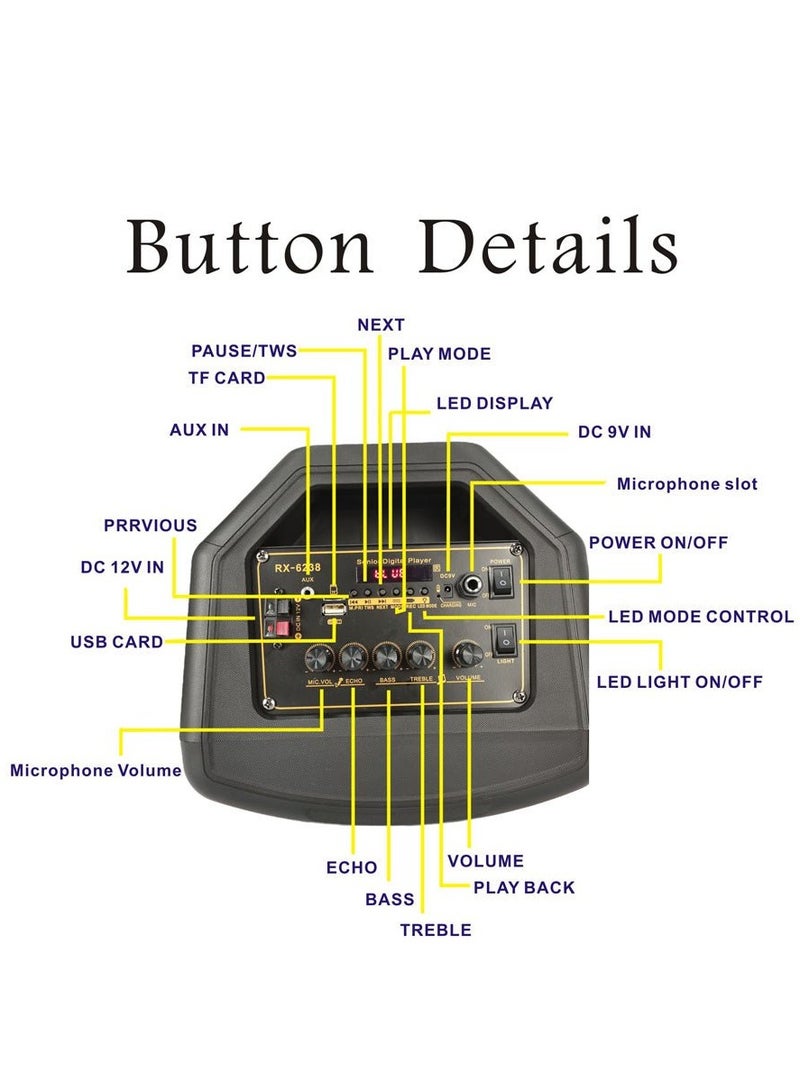 كروني RX-6238 قوة كبيرة ديسكو ضوء مكبر صوت لاسلكي مع باس صدى ثلاثة أضعاف بطارية قابلة للشحن مكبر صوت لجهاز الكاريوكي - Image 3