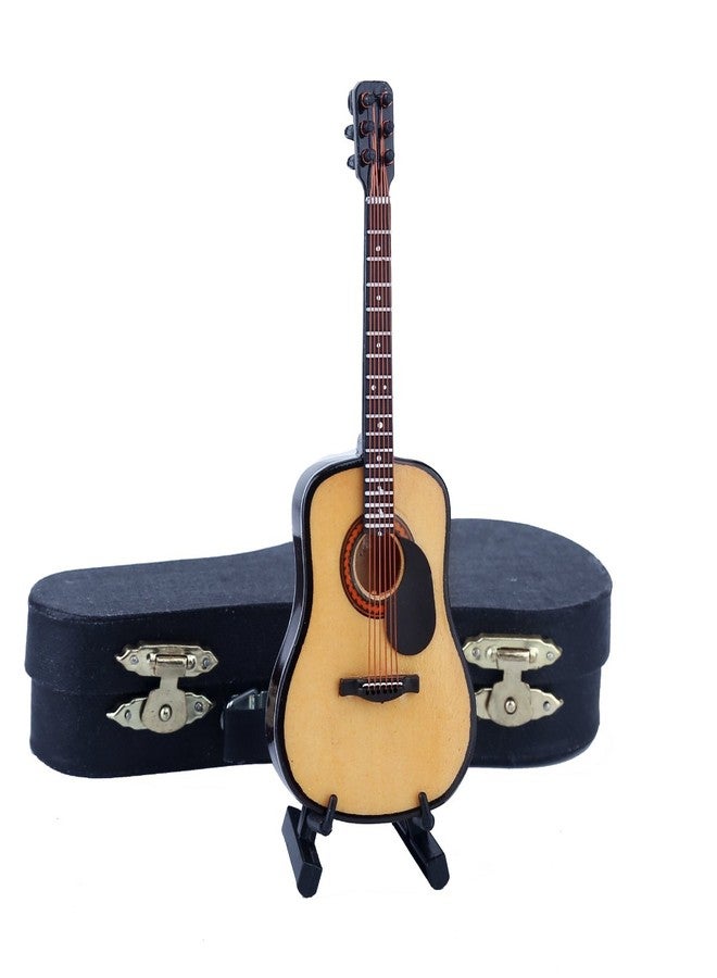 Dselvgvu Wooden Miniature Guitar with Stand and Case Mini Musical Instrument Acoustic Guitar Replica Collectible Figurines Model Home Decoration Display Ornament (Wood Color, 5.12"x1.86"x0.68") - Image 1