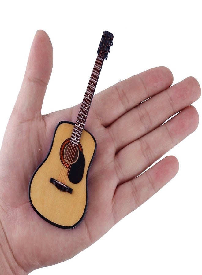 Dselvgvu Wooden Miniature Guitar with Stand and Case Mini Musical Instrument Acoustic Guitar Replica Collectible Figurines Model Home Decoration Display Ornament (Wood Color, 5.12"x1.86"x0.68") - Image 2