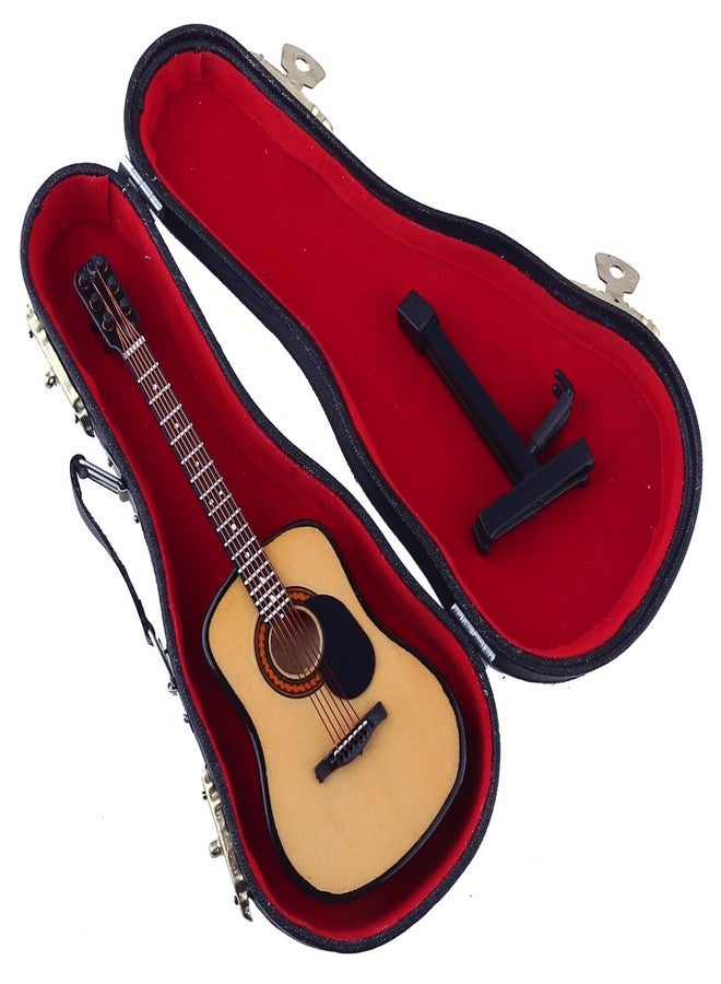 Dselvgvu Wooden Miniature Guitar with Stand and Case Mini Musical Instrument Acoustic Guitar Replica Collectible Figurines Model Home Decoration Display Ornament (Wood Color, 5.12"x1.86"x0.68") - Image 3