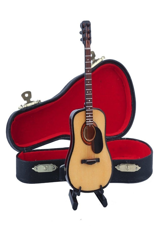 Dselvgvu Wooden Miniature Guitar with Stand and Case Mini Musical Instrument Acoustic Guitar Replica Collectible Figurines Model Home Decoration Display Ornament (Wood Color, 5.12"x1.86"x0.68") - Image 5