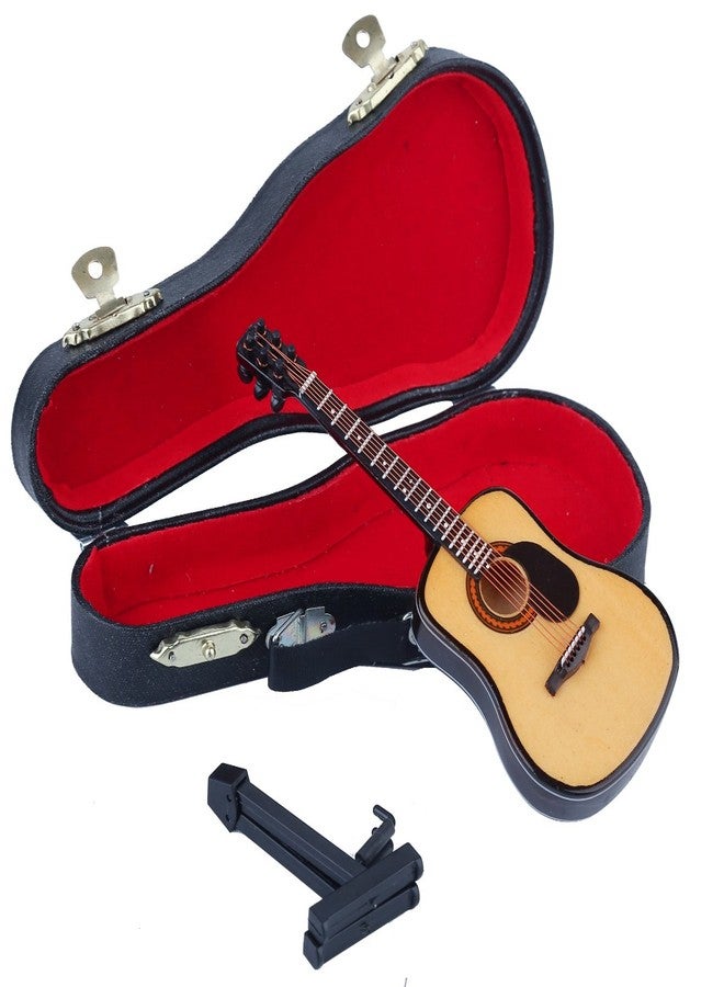 Dselvgvu Wooden Miniature Guitar with Stand and Case Mini Musical Instrument Acoustic Guitar Replica Collectible Figurines Model Home Decoration Display Ornament (Wood Color, 5.12"x1.86"x0.68") - Image 4
