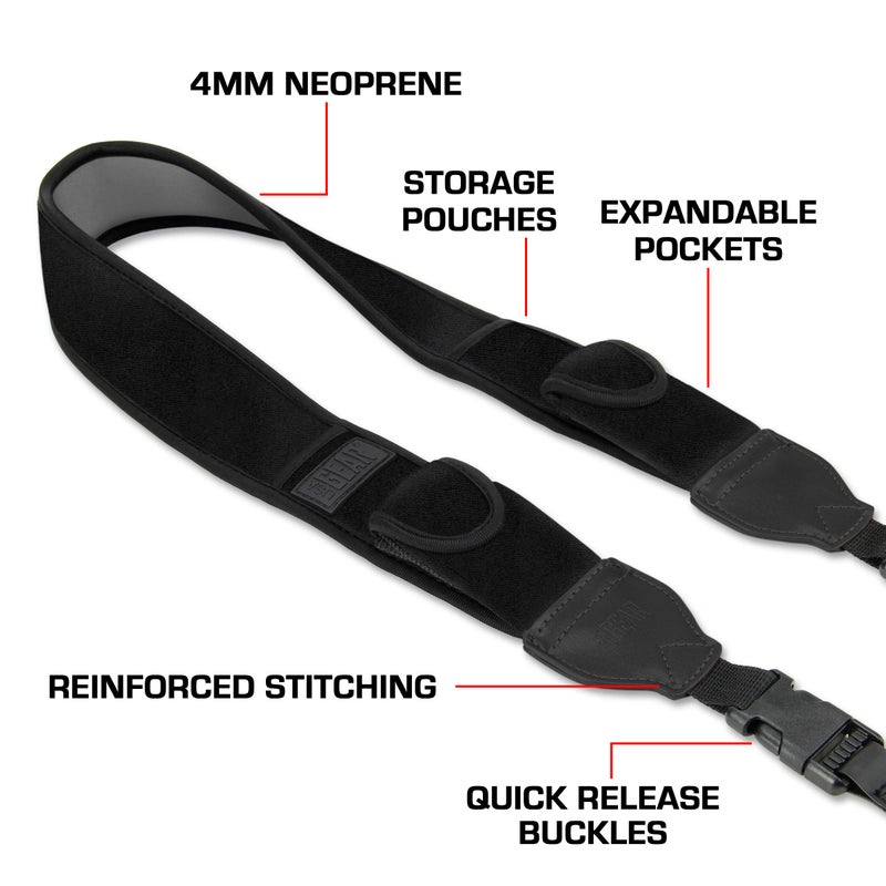 USA GEAR TrueSHOT Neck Strap Neoprene Camera Straps - Padded Camera Strap, Pockets, and Quick Release Buckles - Compatible with Canon, Nikon, Sony and More DSLR and Mirrorless Cameras (Black) - Image 4
