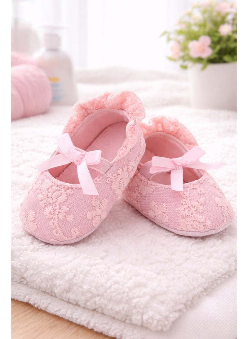 Baby Girl Soft Lace Shoes Size 11.5 – Elegant Pink Newborn Toddler Shoes with Bow – Comfortable Anti-Slip First Walker Shoes for Infants, Lightweight Breathable Baby Footwear for Daily Wear & Special Occasions