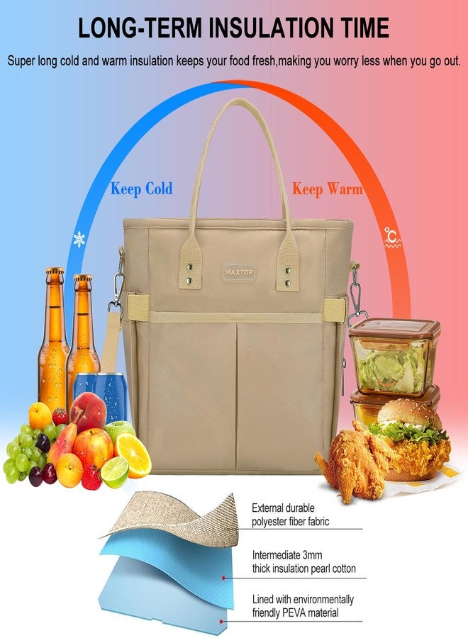MAXTOP Lunch Bag Women for Work Insulated Thermal Lunch Box with Wide-Open Pocket Reusable Leakproof Cooler Bags with Removable Shoulder Strap for Teacher Nurse Office Picnic Travel Khaki - Image 3